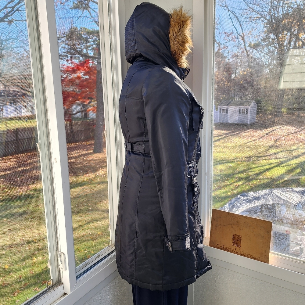 Weather Vane Black Waterproof Faux Fur Trim Hood Utility Insulated Down Coat - Picture 3 of 16